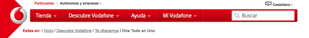 Breadcrum en la web de Vodafone